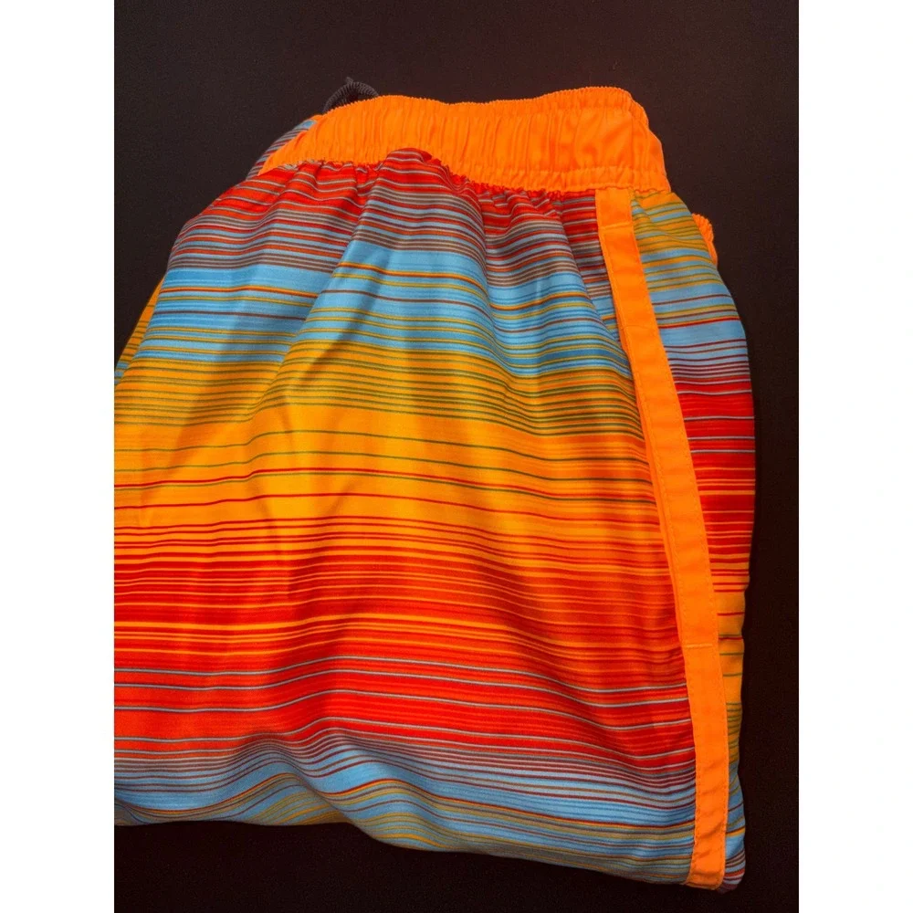 Nike Mens Orange Striped Swim Trunks Board Shorts Mesh Lined NESS5380 Large